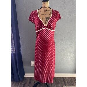 Cider Women's L Polka Dot Knit Midi Dress featuring a V-neck, bowknot detail